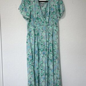 Tommy Bahama Green Flutter Sleeve maxi Sundress size L